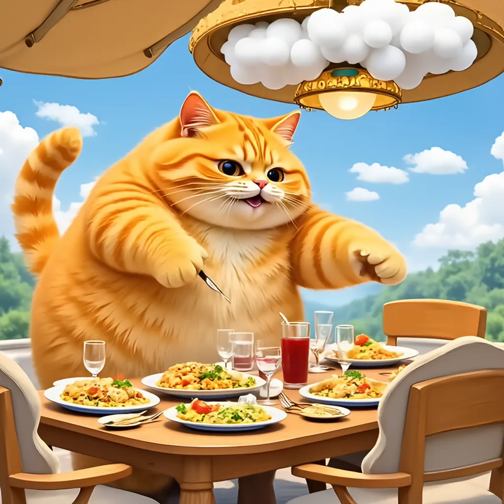 Character: Mischievous Kicattyy - The orange cat invites its buffalo friend on dinner trying to kill it for its meal.