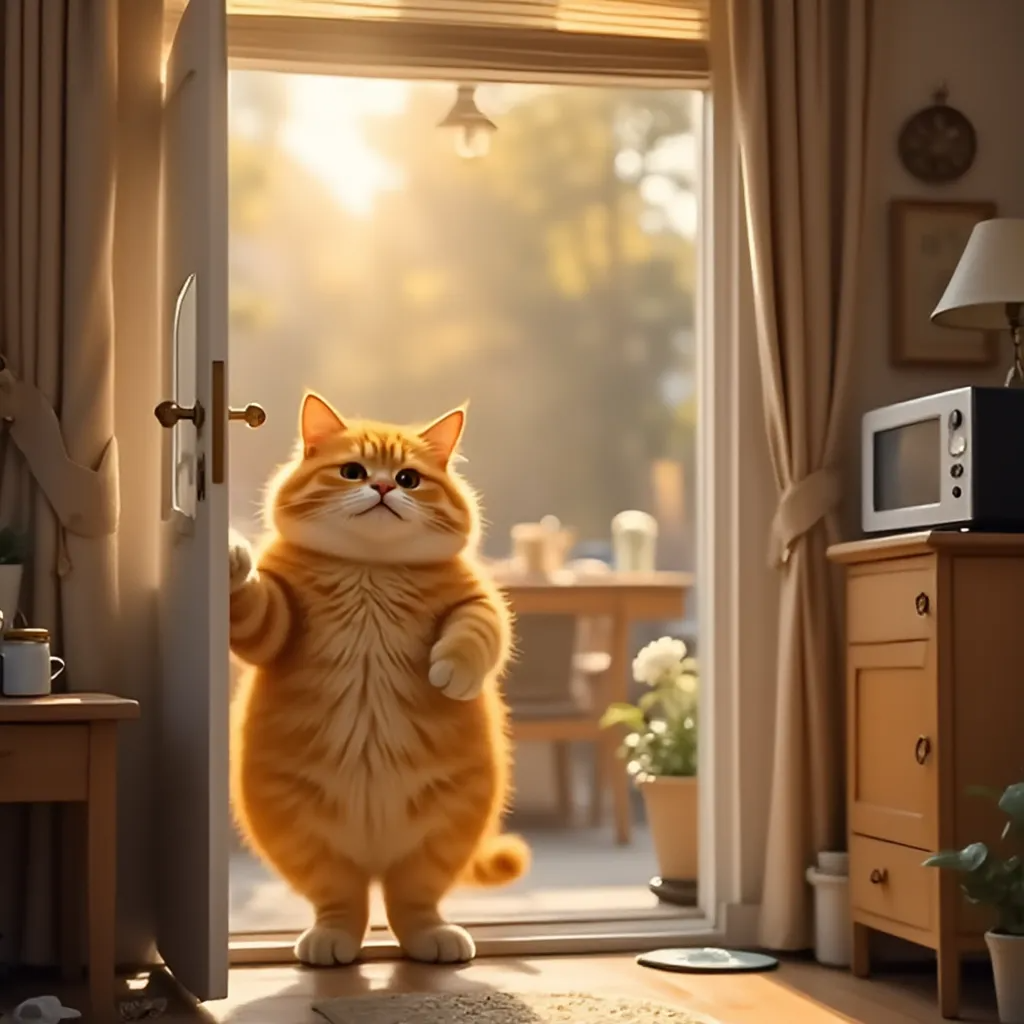 Character: Mischievous Kitcattyy - The once timid orange cat transformed into a muscular hero at the gym, standing up to bullies with newfound strength.