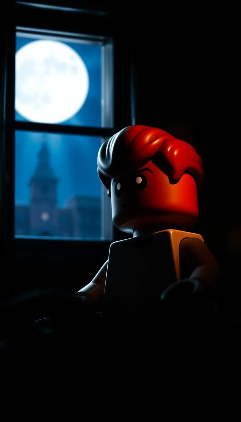 The old **LEGO** house was always quiet, until TONIGHT, when a strange scratching started. It came from the attic. A sound so WRONG, so out of place. Every plastic footstep echoed, a tiny CLICK in the overwhelming, suffocating silence of night. The scratching grew LOUDER, a desperate tapping from just above the minifigure's small head. With a deep breath, they began to climb, each rung a step CLOSER. The attic was dusty, forgotten, and filled with the ghosts of abandoned **LEGO** builds. In the center of the room, an old wooden **LEGO** chest was rhythmically TAPPING. The small plastic hands trembled as they reached for the lid, pushing it OPEN. Inside was ANOTHER minifigure, identical in every way, tapping, smiling, and WAITING for them. They turned to flee, but the exit was GONE, replaced by a solid wall.